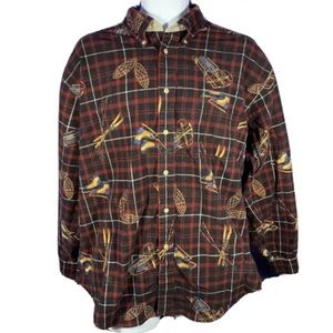 Vintage Plaid Flannel Shirt Winter Sports Print